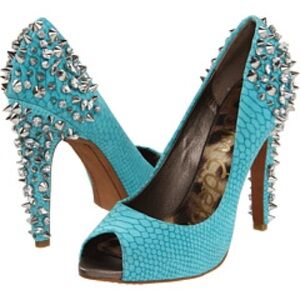 Sam Edelman Lorissa Aqua Spiked Peep-Toe Heels Size 8 NWT